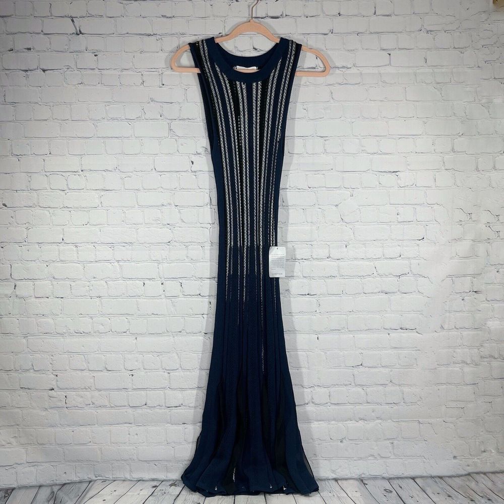 Harlyn Fit and Flare Dress Women’s Medium Navy Blue Sleeveless Open Knit Fit NWT - Picture 2 of 16